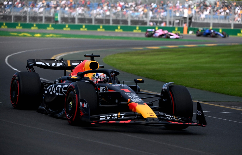 Red Bull Racing's Dutch driver Max Verstappen drives during the first practice session of the 2023 Formula One Australian Grand Prix at the Albert Park Circuit in Melbourne on March 31, 2023. Photo by WILLIAM WEST / AFP