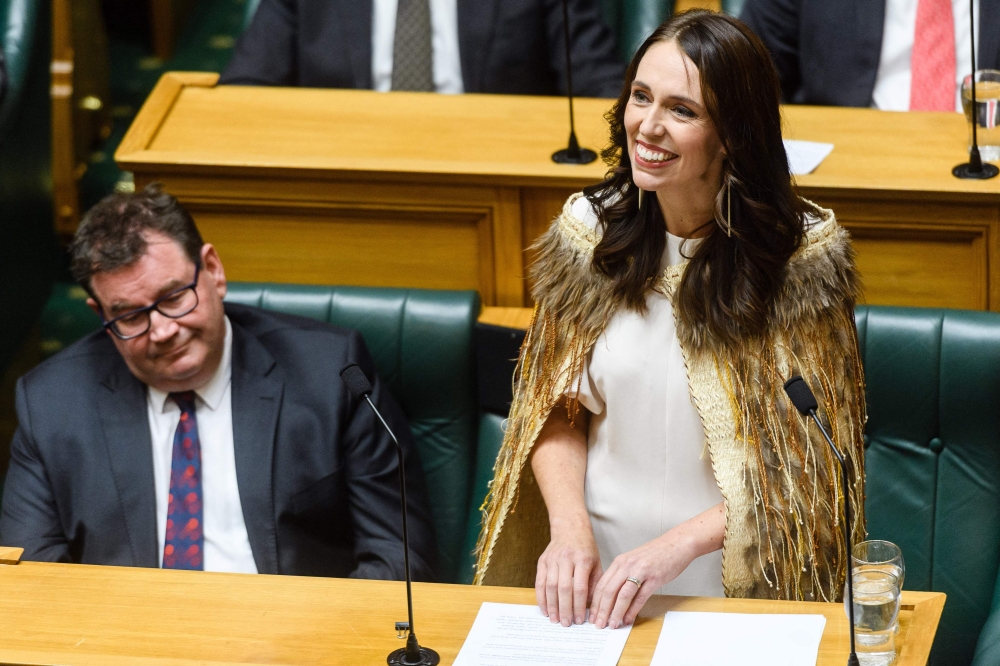 Outgoing New Zealand prime minister Jacinda Ardern gives a speech in parliament in Wellington on April 5, 2023. Photo by Mark Coote / AFP