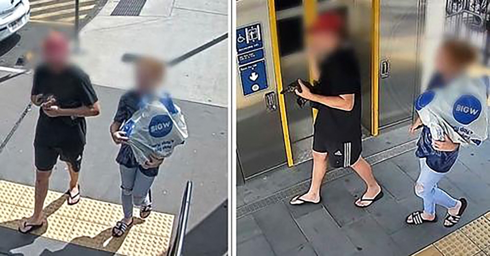 An undated handout framegrab received on April 6, 2023 from the Queensland Police Service shows a man (L) carrying a rare, wild platypus at a train station near Brisbane. (Photo by Handout / Queesland Police Service / AFP) 