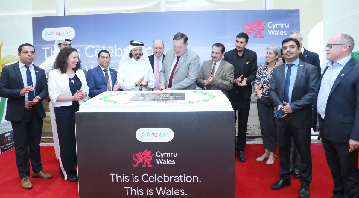 British Ambassador to Qatar H E John Wilks CMG and Regional Director of Lulu Hypermarket Shaijan M O with other officials during the inauguration of ‘This is Wales’ event. 