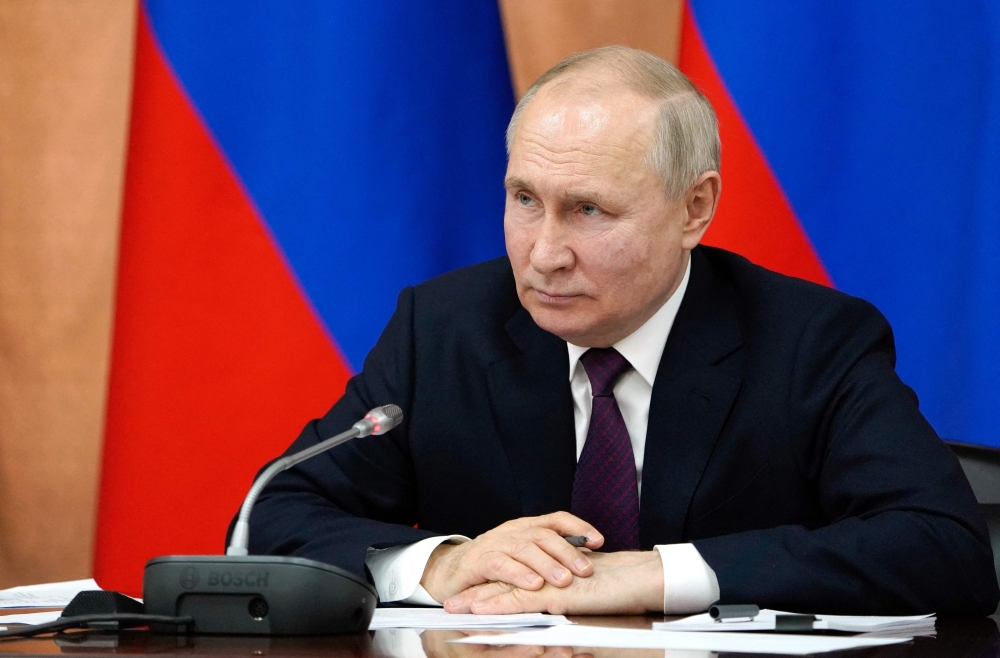 Russian President Vladimir Putin chairs a meeting of the Council on Interethnic Relations in Pyatigorsk, Stavropol Krai region, on May 19, 2023. (Photo by Tatiana Barybina / Press service of the governor of the Stavropol Territory / AFP) 