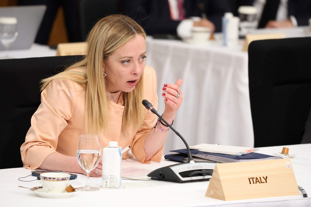 Italy's Prime Minister Giorgia Meloni speaks during the 
