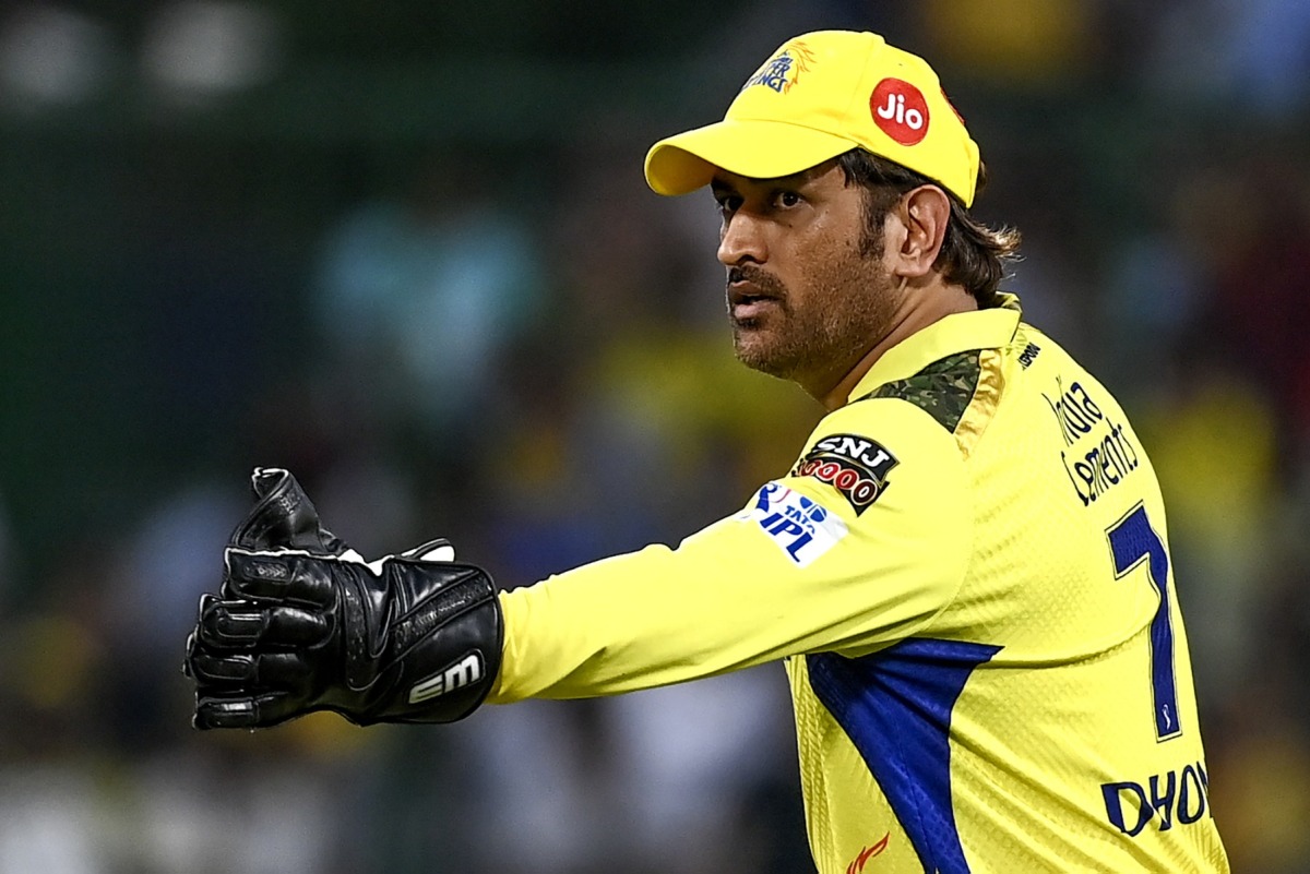 Chennai Super Kings' Mahendra Singh Dhoni gestures during the Indian Premier League (IPL) Twenty20 cricket match between Delhi Capitals and Chennai Super Kings at the Arun Jaitley Stadium in New Delhi on May 20, 2023. (Photo by Arun Sankar / AFP)