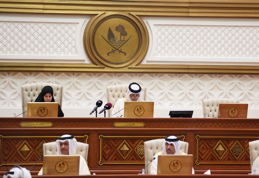 Shura Council Speaker H E Hassan bin Abdullah Al Ghanim chairing the weekly meeting of the Council.  
