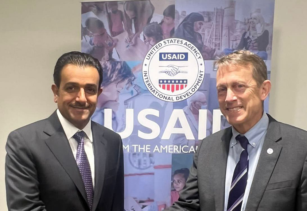 Special Envoy of the Minister of Foreign Affairs for Counter-Terrorism and Mediation in Conflict Resolution H E Dr. Mutlaq bin Majed Al Qahtani with Acting Assistant Administrator of USAID for the Middle East region Andrew Plitt.