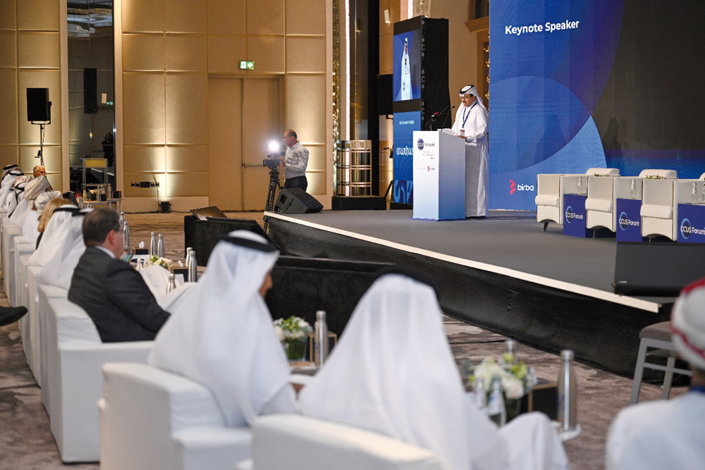 Al Attiyah Foundation board member H E Dr. Mohammed Saleh Al Sada delivers a keynote speech at the CCUS Forum
