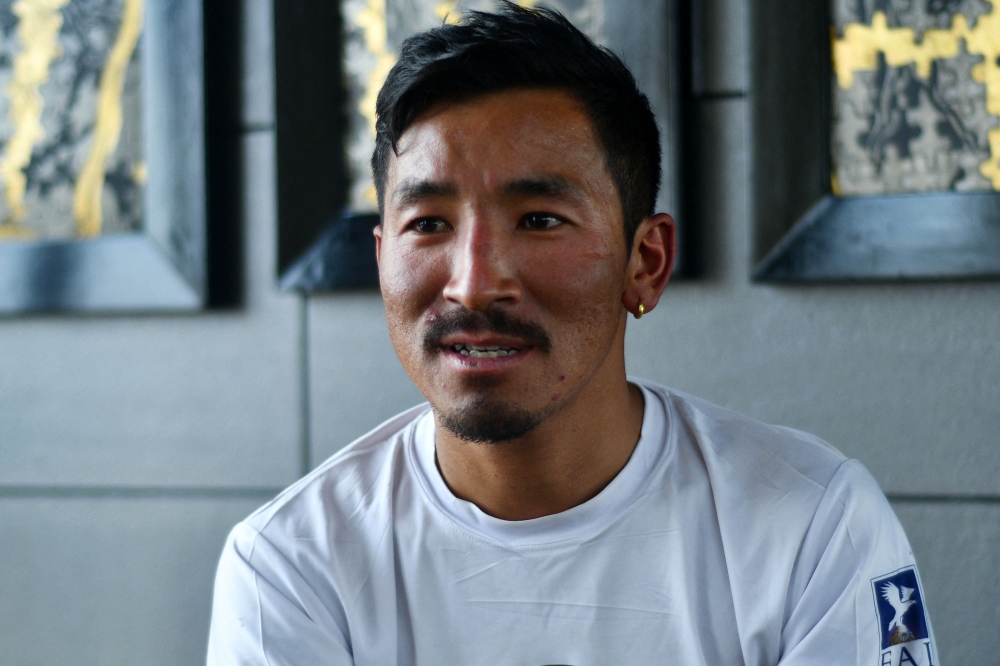 In this picture taken on June 2, 2023, Nepali guide Gelje Sherpa speaks during an interview with AFP in Kathmandu. Photo by Prakash MATHEMA / AFP