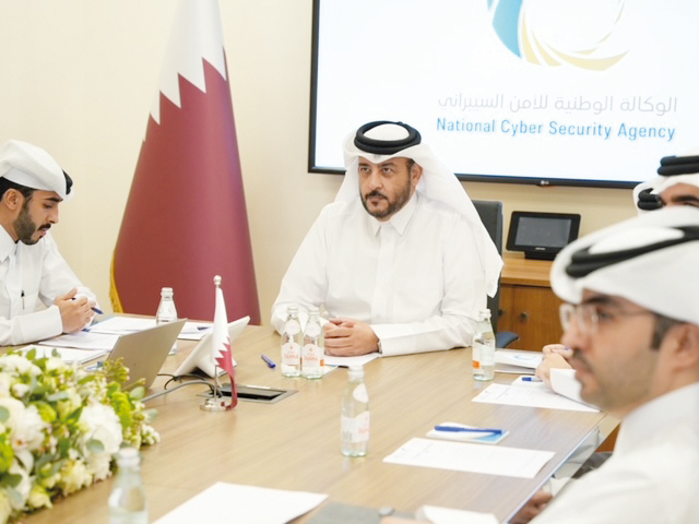 President of National Cyber Security Agency H E Eng. Abdul Rahman bin Ali l Farahid Al Maliki during his meeting with  Chairman of National Cybersecurity Center of the Statae of Kuwait H E Eng. Mohammad Abdulaziz Bu-Erki via videoconferencing.