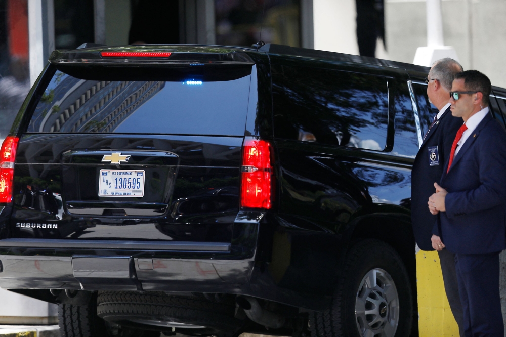 Former President Donald Trump arrives at the Wilkie D. Ferguson Jr. United States Federal Courthouse to be arraigned on charges of mishandling classified documents on June 13, 2023 in Miami, Florida. (Photo by Octavio Jones / GETTY IMAGES NORTH AMERICA / Getty Images via AFP)
