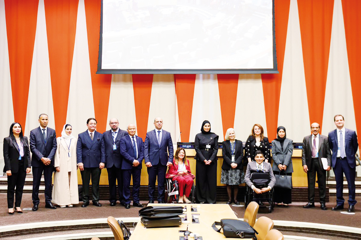 Minister of Social Development and Family H E Maryam bint Ali bin Nasser Al Misnad with other participants at the coordination meeting of Arab Ministers of Social Affairs.
