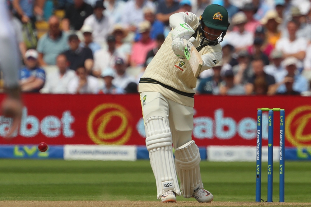 Australia's Usman Khawaja plays a shot on day two of the first Ashes cricket Test match between England and Australia at Edgbaston in Birmingham, central England on June 17, 2023. (Photo by Geoff Caddick / AFP)