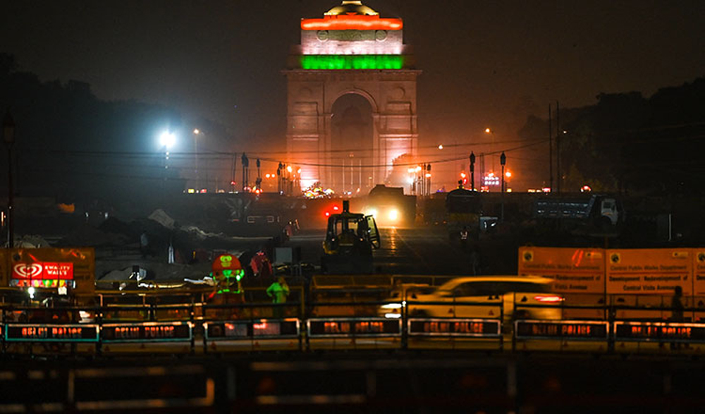 File photo: An illuminated India Gate war memorial in New Delhi. While the world is on the brink of recession, the Indian economy is booming. AFP