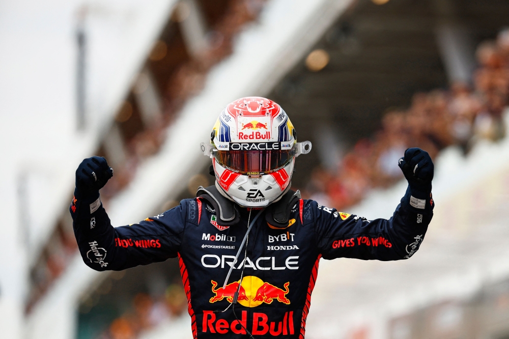 Race winner Max Verstappen of the Netherlands and Oracle Red Bull Racing celebrates in parc ferme during the F1 Grand Prix of Canada at Circuit Gilles Villeneuve on June 18, 2023 in Montreal, Quebec. (Photo by Jared C. Tilton / Getty Images NA via AFP)

