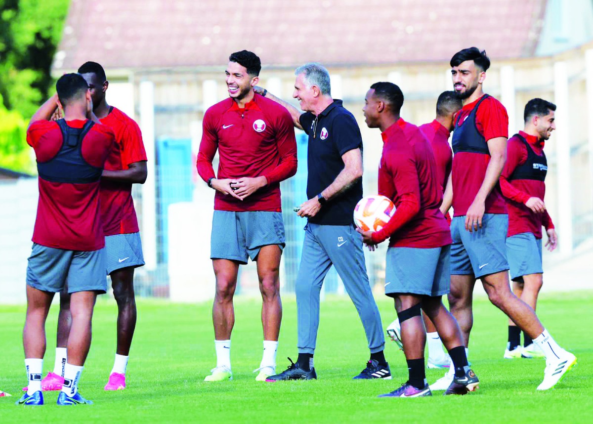 Qatar coach Carlos Queiroz during a training session with players ahead of their friendly against New Zealand yesterday.