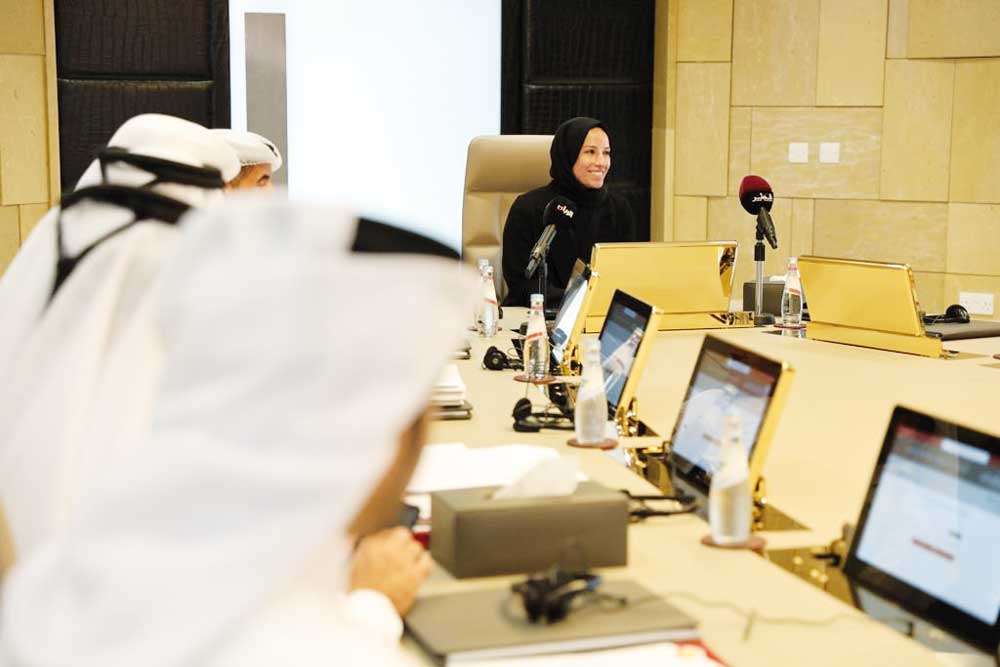 Minister of Education and Higher Education H E Buthaina bint Ali Al Jabr Al Nuaimi speaking after approving the exams results.