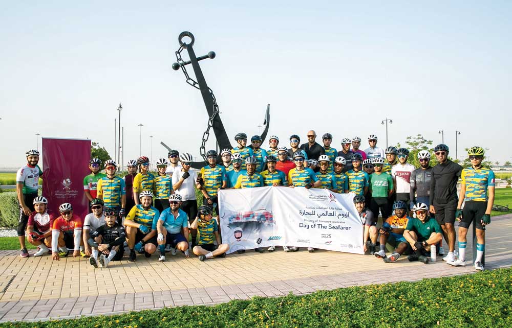 Participants of a cycling ride organised by MoT to mark Day of the Seafarer. 