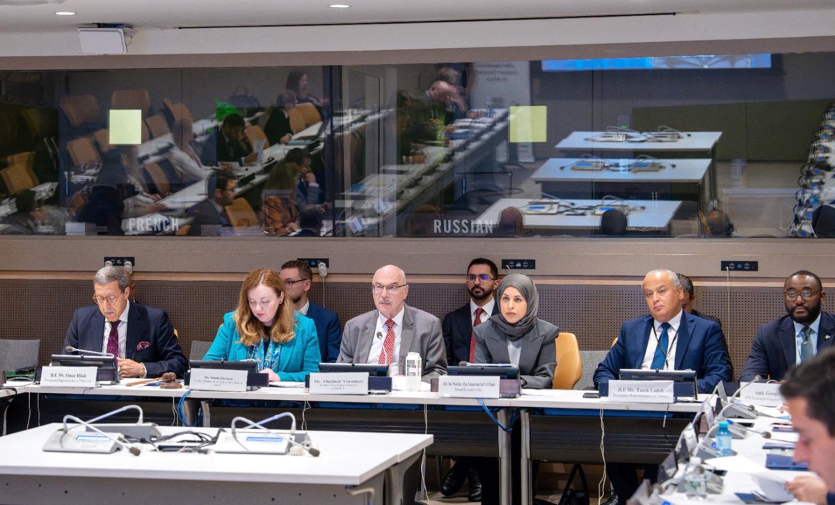 Permanent Representative of  Qatar to the United Nations H E Sheikha Alya Ahmed bin Saif Al Thani (third right) during the meeting.