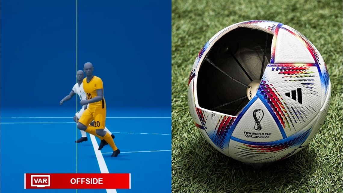 According to the modified offside rule, the above would not be considered offside until the whole body passes the last defender. 
