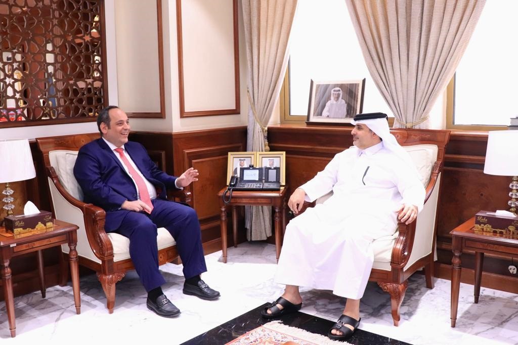 Minister of Municipality H E Dr. Abdullah bin Abdulaziz bin Turki Al Subaie during a meeting with Secretary General of BIE Dimitri Kerkentzes in Doha, yesterday.