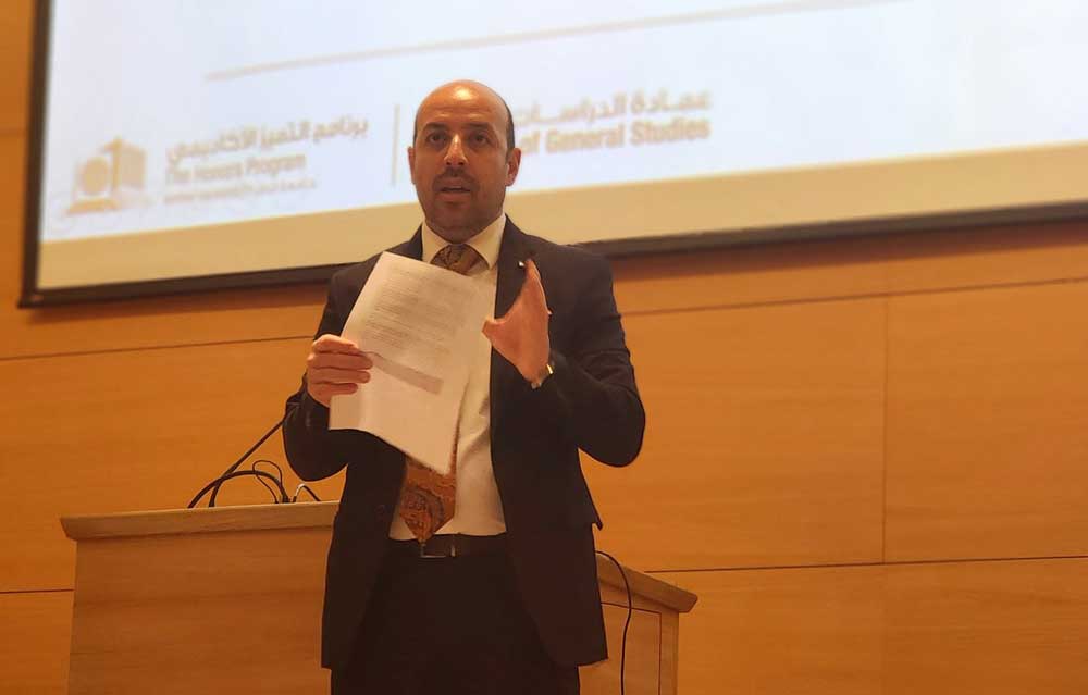 Director of the Honors Program, Dr Yousri Marzouki speaking at the event. 