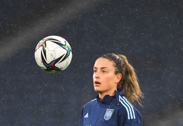 Spain's midfielder Alexia Putellas warms up prior to the 2023 Women's World Cup Group B qualification football match between Scotland and Spain at Hampden Park in Glasgow, Scotland on April 12, 2022. (Photo by Andy Buchanan / AFP)
