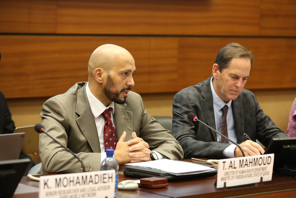 Director of Human Rights Department at the Ministry of Foreign Affairs H E Dr. Turki bin Abdullah Al Mahmoud speaking in a side event organised by the Permanent Mission of Qatar to the United Nations, in Geneva.
