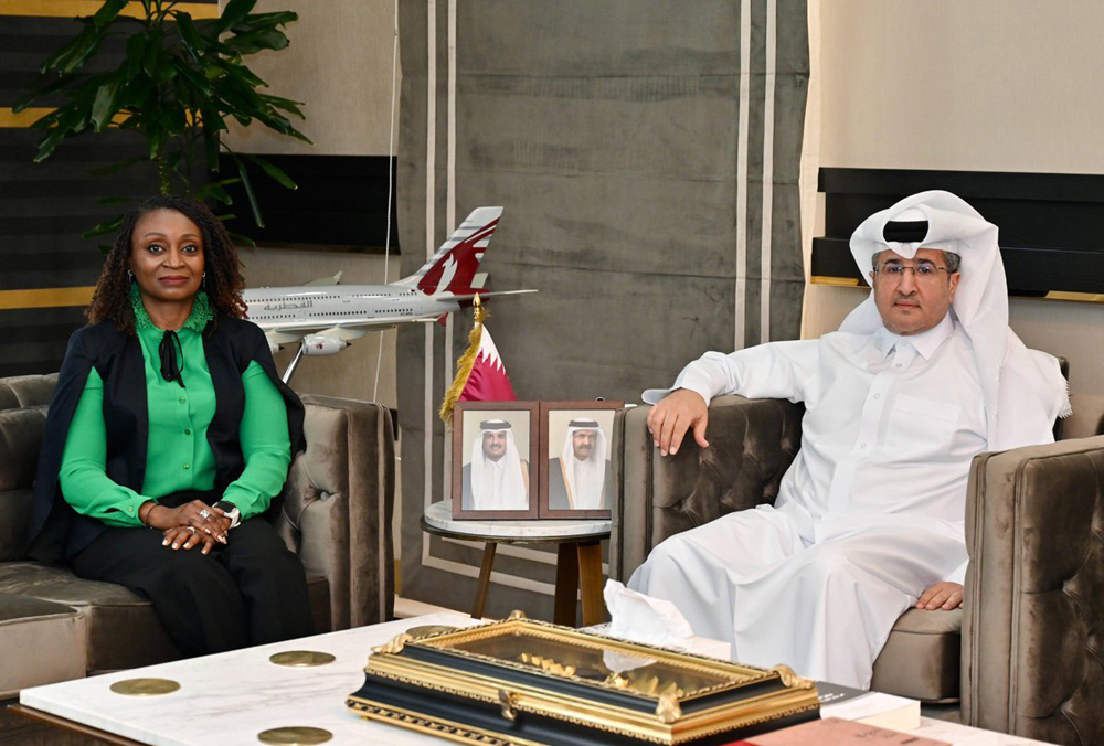 In charge of managing QCAA Mohamed Faleh Alhajri (right) with Secretary General of AFCAC, Adefunke Adeyemi.