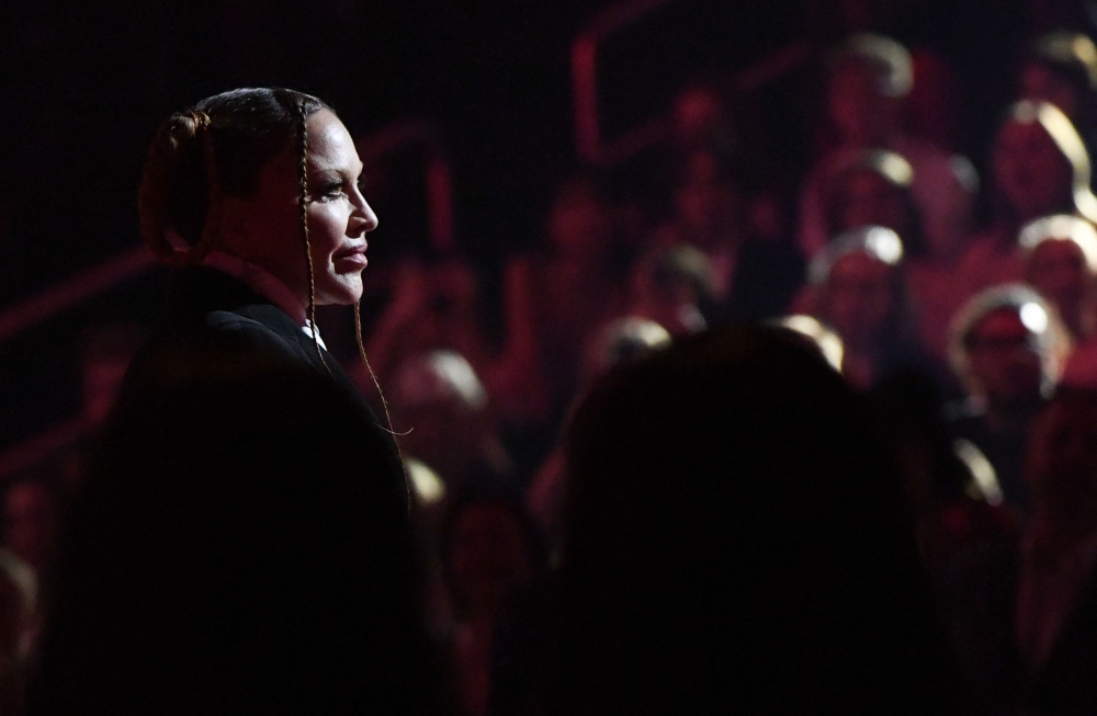 US singer Madonna speaks onstage during the 65th annual Grammy Awards at the Crypto.com Arena in Los Angeles on February 5, 2023. (Photo by VALERIE MACON / AFP)
