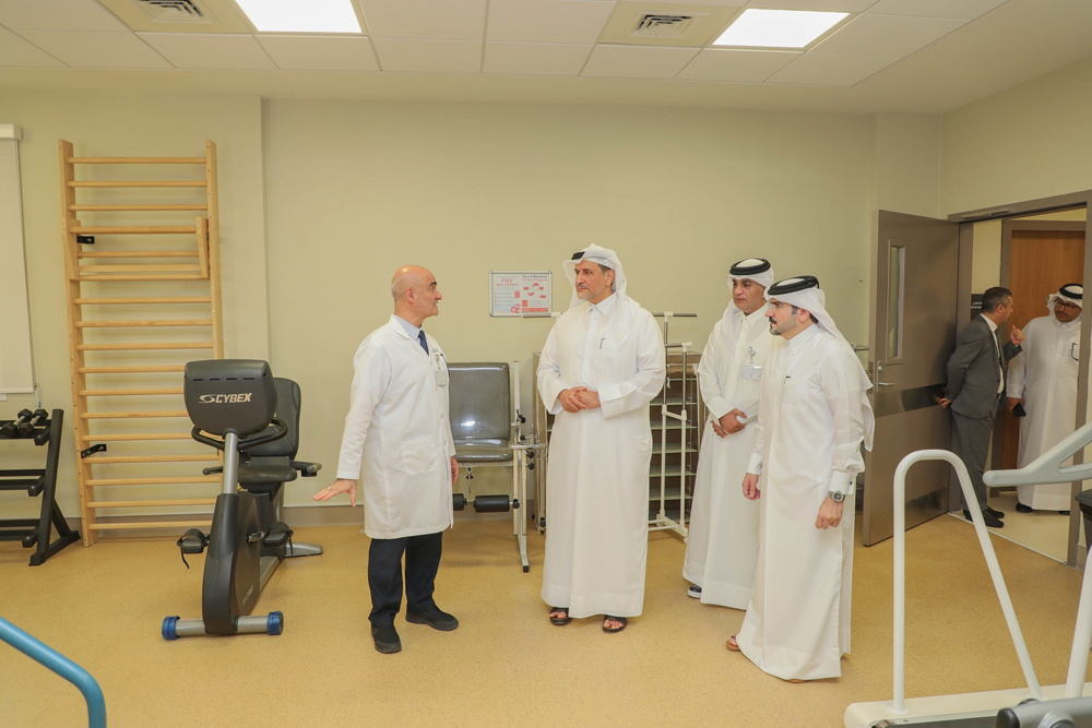 QRCS President Yousef bin Ali Al Khater (second left) and other officials visiting Al Hemailah Workers’ Health Center in the Industrial Area.
