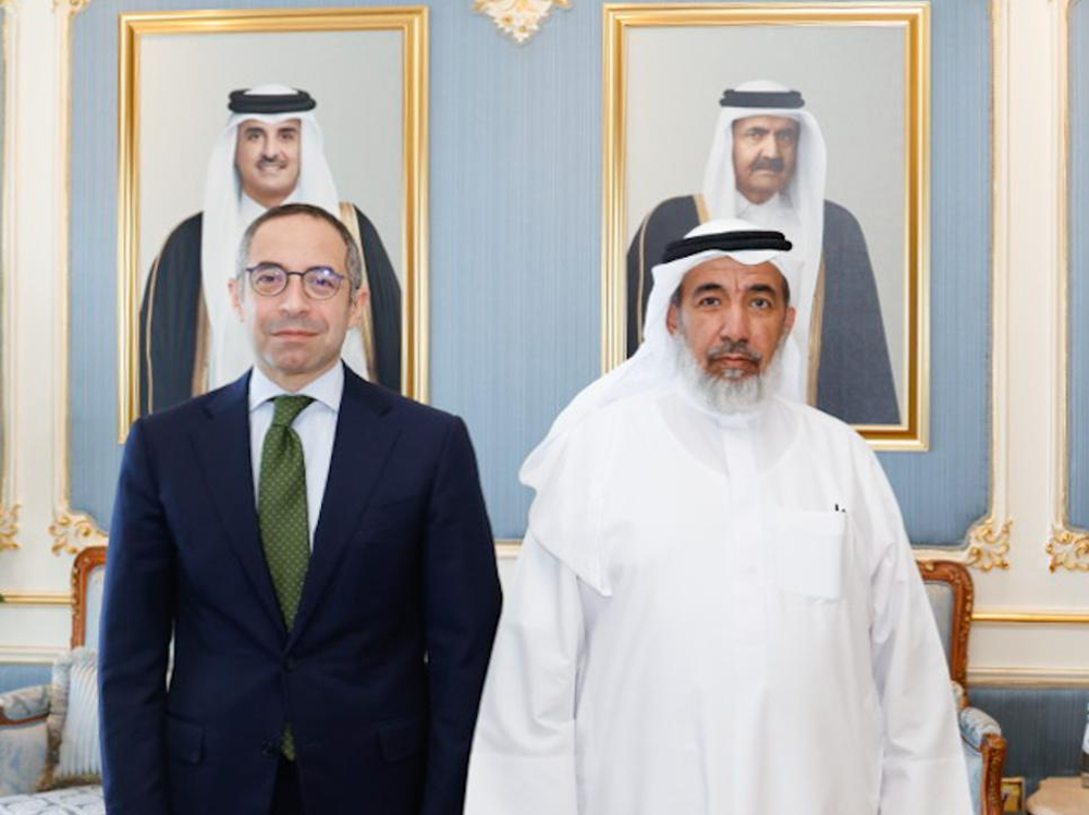 Minister of Awqaf and Islamic Affairs H E Ghanem bin Shaheen Al Ghanem with Ambassador of Egypt to Qatar H E Amr Kamal El Din El Sherbini.