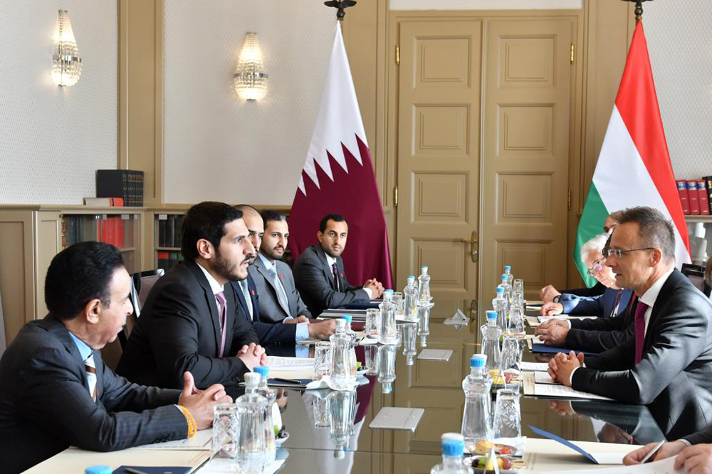 Minister of Commerce and Industry, H E Sheikh Mohammed bin Hamad bin Qassim Al Thani and Minister of Foreign Affairs and Trade of Hungary, H E Peter Szijjarto with other officials during the third session of the Qatari-Hungarian Joint Economic Committee held in Budapest.