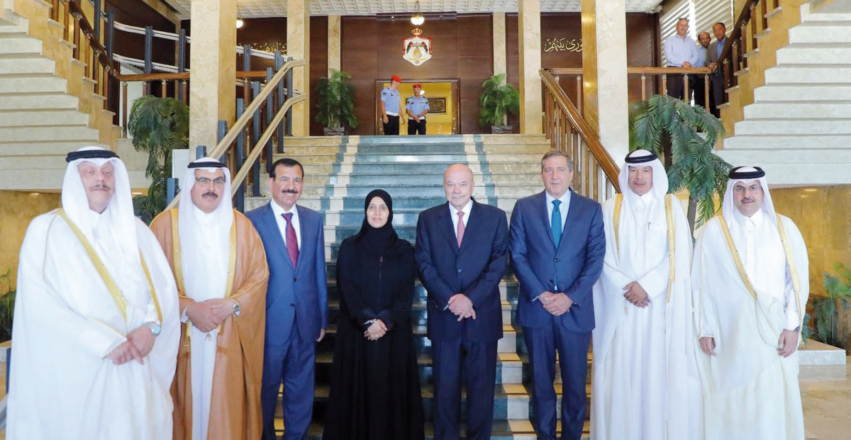 Shura Council Deputy Speaker H E Dr. Hamda bint Hassan Al Sulaiti (fifth right) during a meeting with Senate President of Jordan H E Faisal Al Fayez (fourth right).

