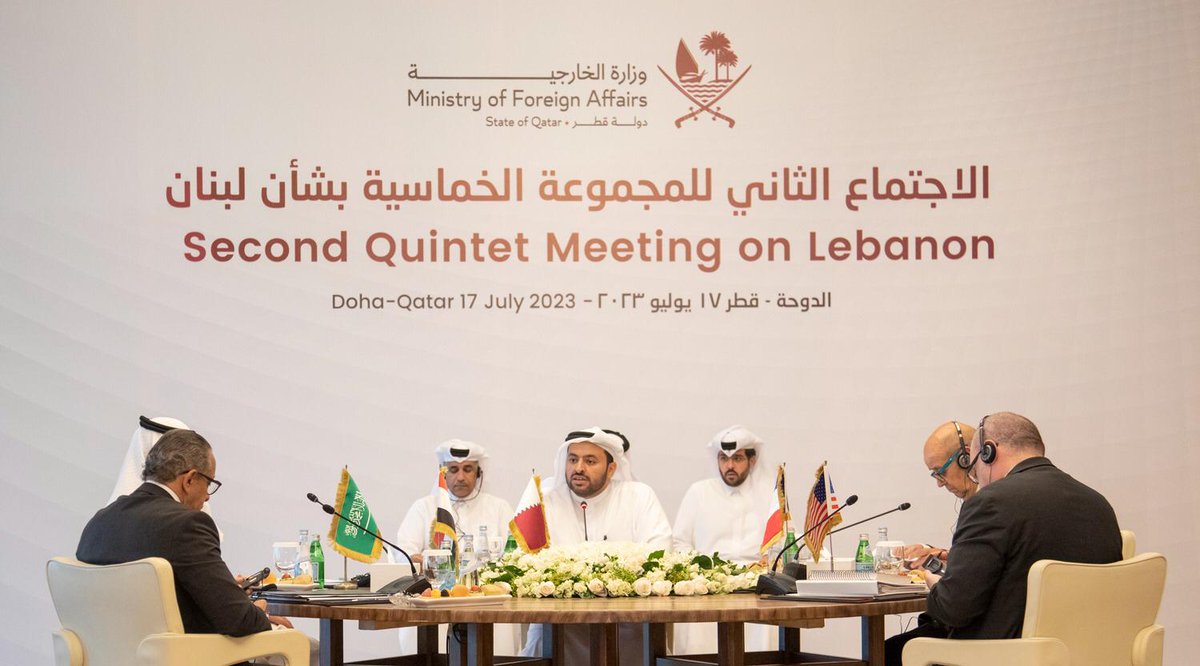 Minister of State at the Ministry of Foreign Affairs H E Dr. Mohammed bin Abdulaziz bin Saleh Al Khulaifi representing Qatar during the Second Quintet Meeting on Lebanon, in Doha yesterday. 