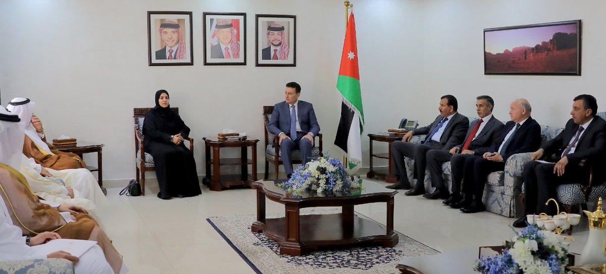 Deputy Speaker of the Shura Council H E Dr. Hamda bint Hassan Al Sulaiti and her accompanying delegation meeting Speaker of the House of Representatives of Jordan H E Ahmed Safadi.