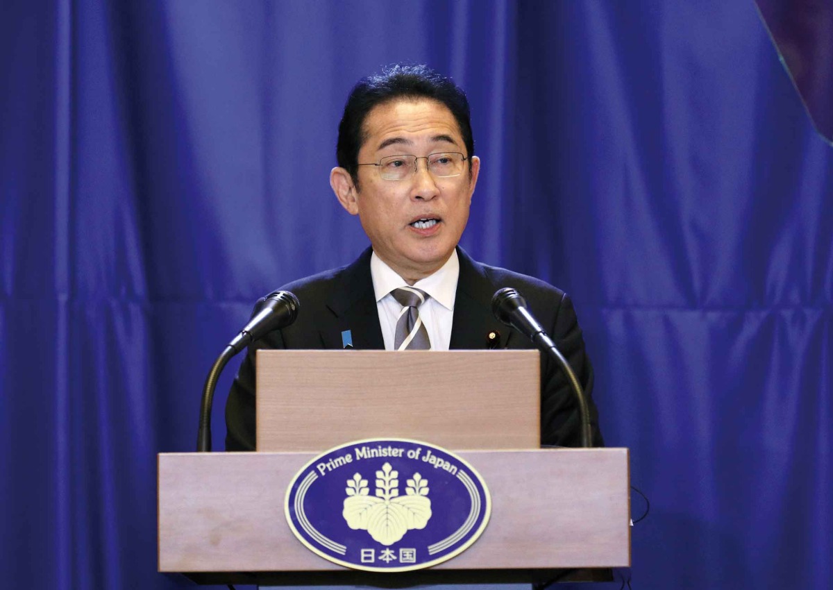 Prime Minister of Japan, H E Fumio Kishida, addressing the press conference in Doha. Pic: Salim Matramkot / The Peninsula 