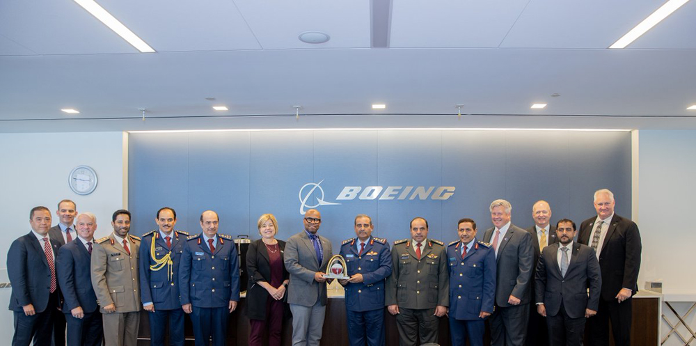 Chief of Staff of the Armed Forces H E Lieutenant General (Pilot) Salem bin Hamad bin Aqil Al Nabit and other officials during a visit to Boeing Defense, Space and Security.