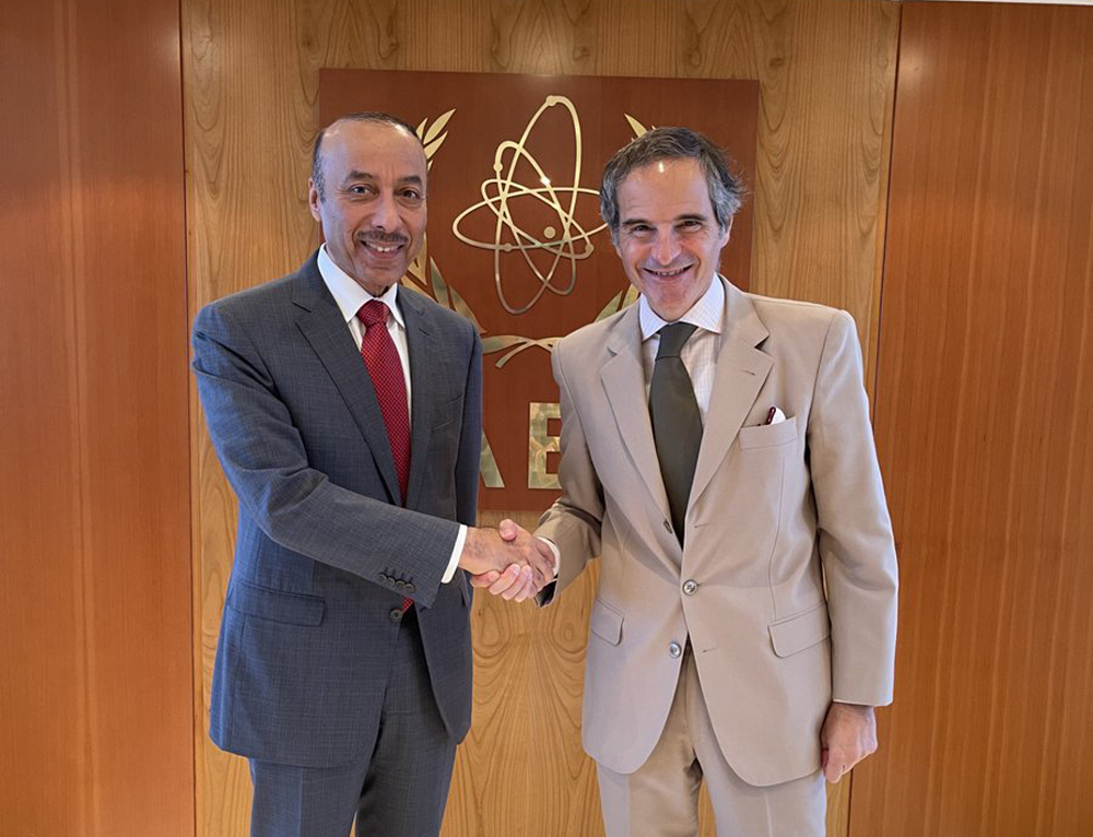 IAEA Director-General H E Rafael Grossi with Ambassador of Qatar H E Sultan bin Salmeen Al Mansouri.

