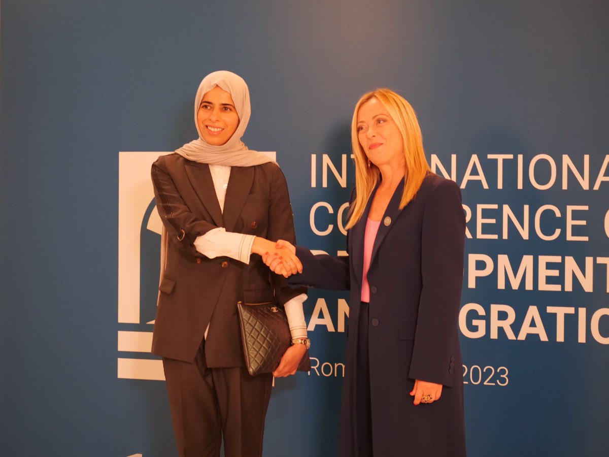 Minister of State for International Cooperation H E Lolwah bint Rashid Al Khater (left) during the conference in Rome.
