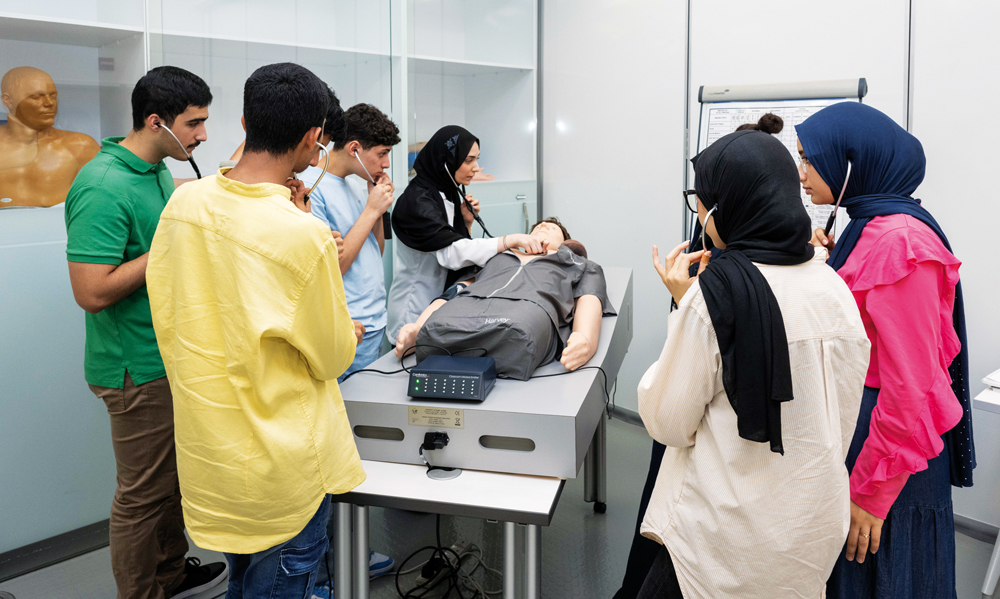 High school students during the cardiology workshop.