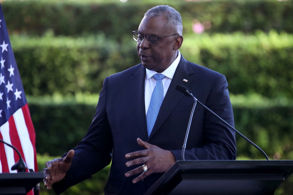 US Secretary of Defense Lloyd Austin attends a press conference at Queensland Government House in Brisbane on July 29, 2023. (Photo by Pat Hoelscher / AFP)