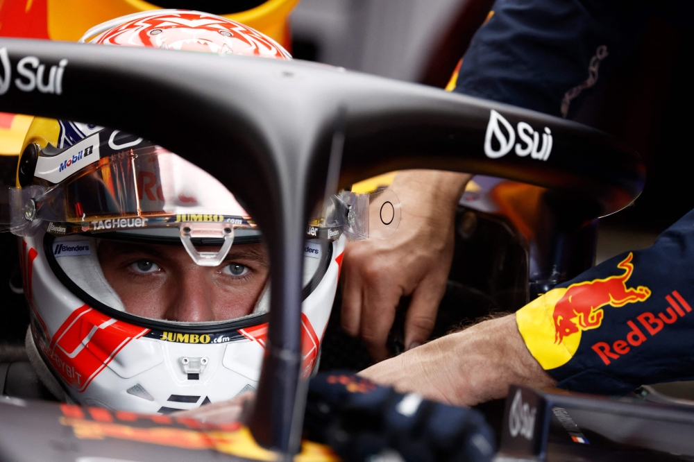 Red Bull Racing's Dutch driver Max Verstappen sits in his car in the pits prior to the sprint race ahead of the Formula One Belgian Grand Prix at the Spa-Francorchamps Circuit in Spa on July 29, 2023. Photo by KENZO TRIBOUILLARD / POOL / AFP