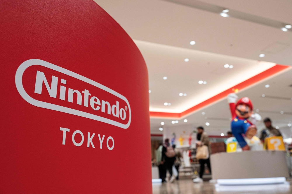 This photo taken on May 8, 2023 shows the logo for Japanese gaming giant Nintendo at the company's official store in Tokyo's Shibuya district. Photo by Richard A. Brooks / AFP