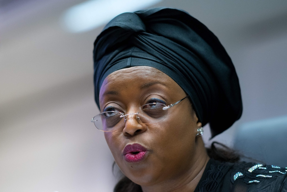 File photo: Diezani Alison-Madueke, then Nigeria's Minister of Petroleum Resources and Alternate President of the OPEC Conference, speaks to journalists prior to the start of a meeting of the Organization of the Petroleum Exporting Countries (OPEC) at their headquarters in Vienna on June 11, 2014. (Photo by Joe Klamar / AFP)
