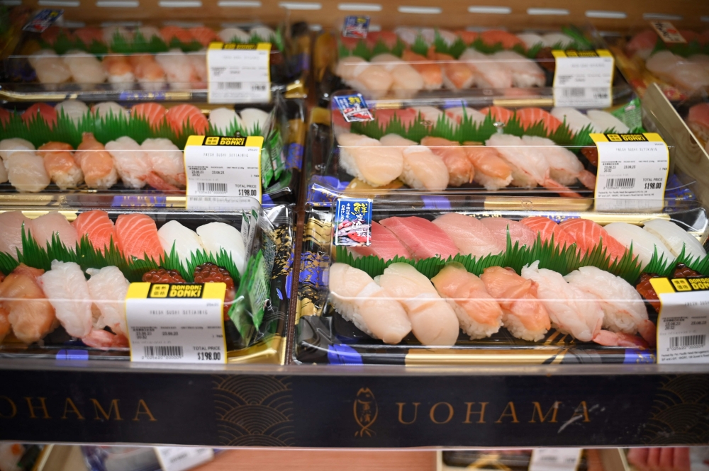 Fish from Japan is seen in a Japanese supermarket in Hong Kong on August 23, 2023. Photo by Peter PARKS / AFP