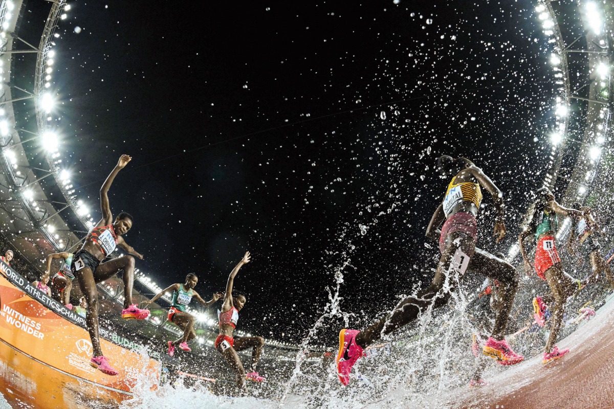Action during the women’s 3000m steeplechase final. Photos: AFP