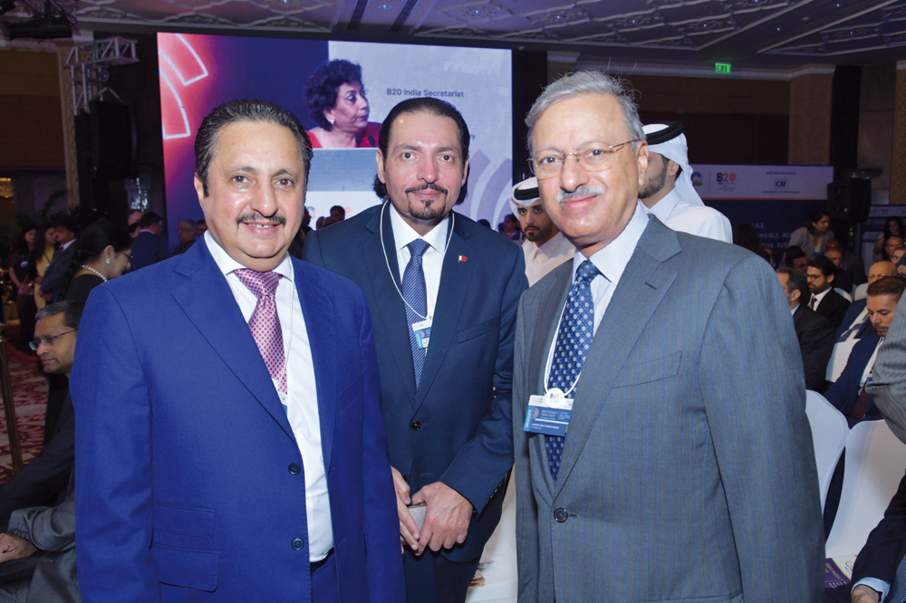 Qatar Chamber Chairman, Sheikh Khalifa bin Jassim Al Thani, along with other officials during the Business 20 summit in New Delhi, India.