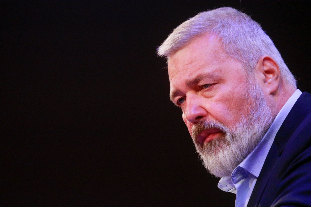 (Files) Russian journalist Dmitry Muratov speaks during the auction of his 2021 Nobel Peace Prize medal in New York, on June 20, 2022. (Photo by Kena Betancur / AFP)
 