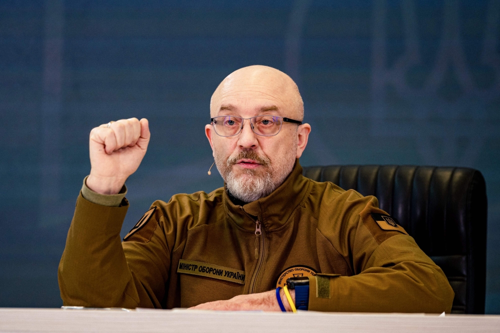 (Files) Ukrainian Defence Minister Oleksii Reznikov speaks during a press conference in Kyiv on February 5, 2023. (Photo by Dimitar Dilkoff / AFP)