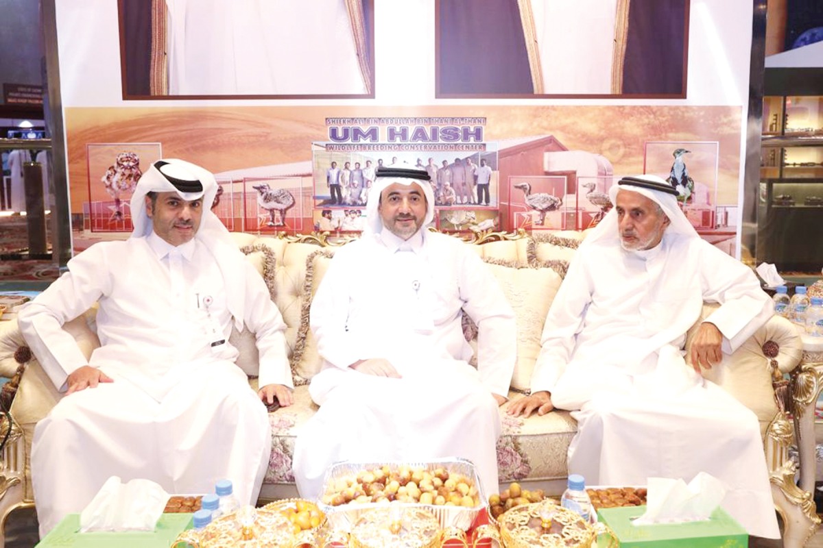 CEO of Qatar Media Corporation H E Sheikh Abdulaziz bin Thani Al Thani (centre) with other officials during his visit to the Katara International Hunting and Falcons Exhibition (S’hail) yesterday.
