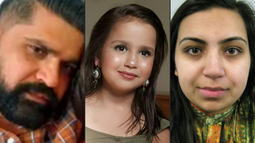 File photo: This combination of undated handout pictures released by Surrey Police in London and created on September 06, 2023, shows Sara Sharif (C), her father Urfan Sharif (L) and his wife Beinash Batool. (Photo by Surrey Police / AFP)

